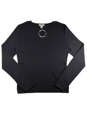 Y2K Office Siren Black O-Ring Keyhole Knit Top Cato Womens M Long Sleeve